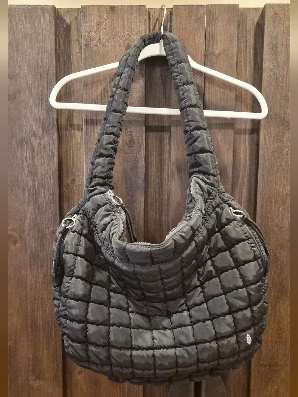 Free People Quilted Dark Gray Shoulder Bag - Lightweight Everyday Tote